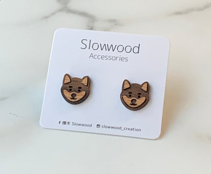 【柴犬】木製動物系列耳環 - Slowwood Creation